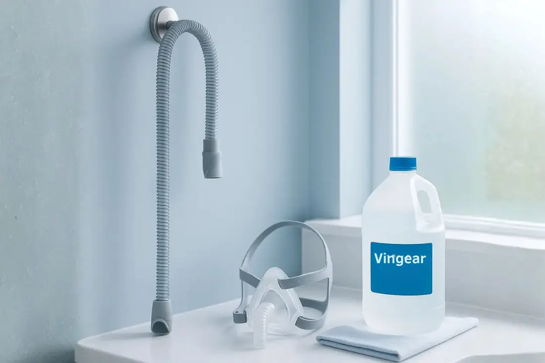 Rinsing CPAP hose under warm water with mild soap