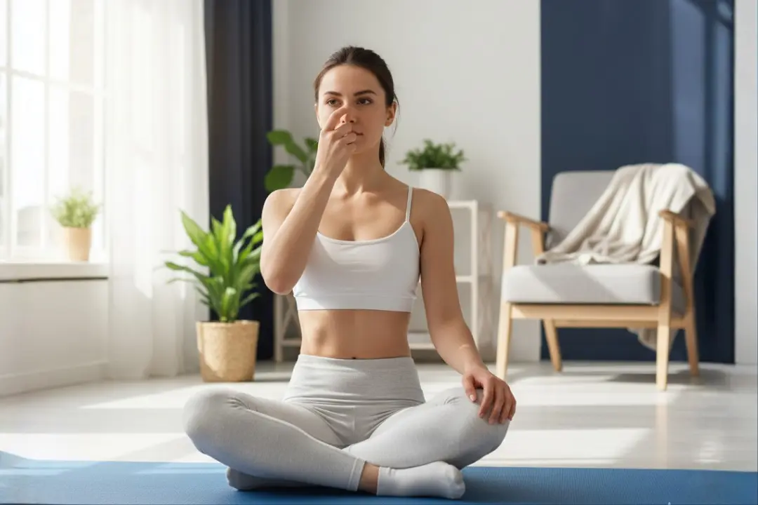 Person doing deep breathing exercises for COPD in a calm setting