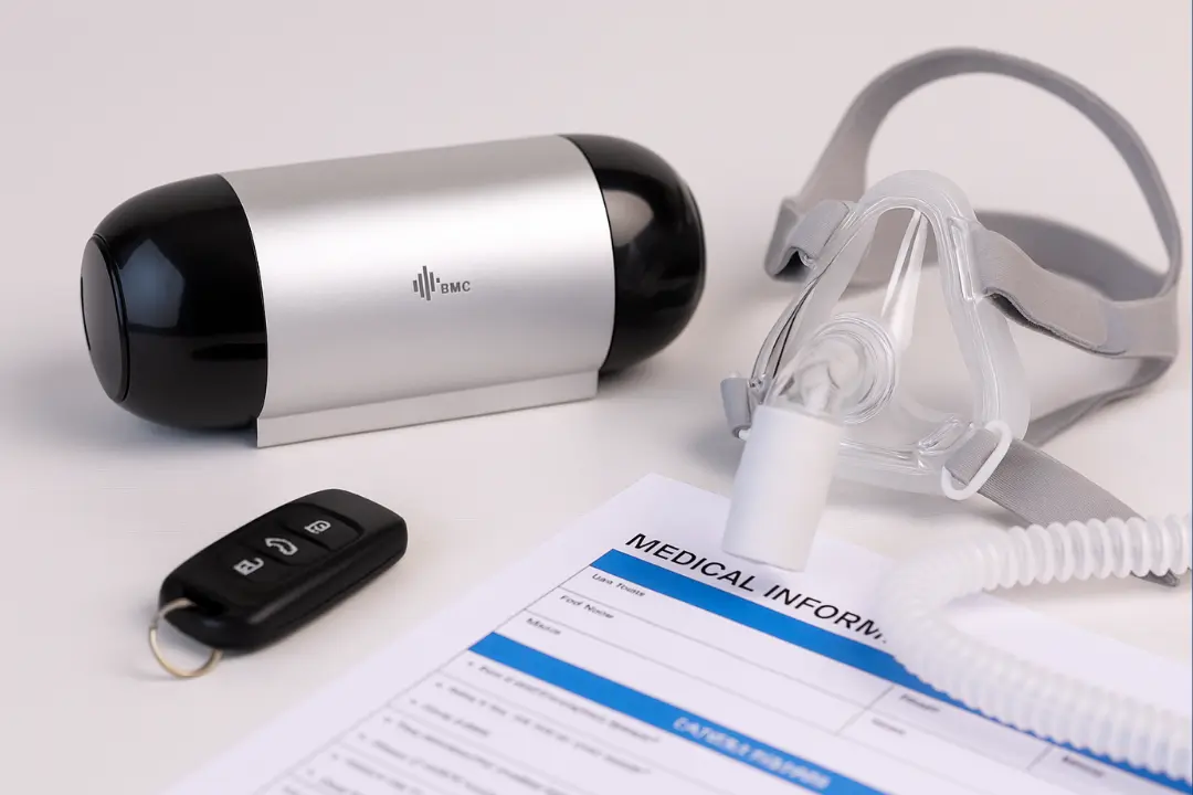 Person using travel CPAP machine before a long drive